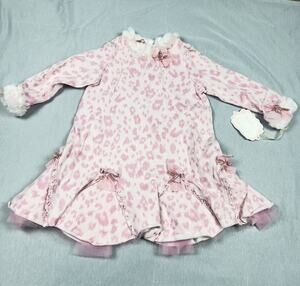 Vintage NWT Baby Biscotti Girls Pink Leopard Faux Fur Dress 4 4T Boutique Y2K
